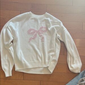 Hollister White Sweater with Pink Bow Accent